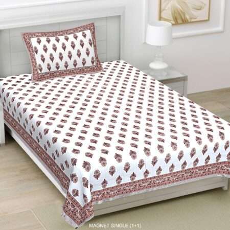 Jaipuri Single Bedsheet Pure Cotton 60×90 Inches | 1 Pillow Cover | Cotton Single Bedsheet