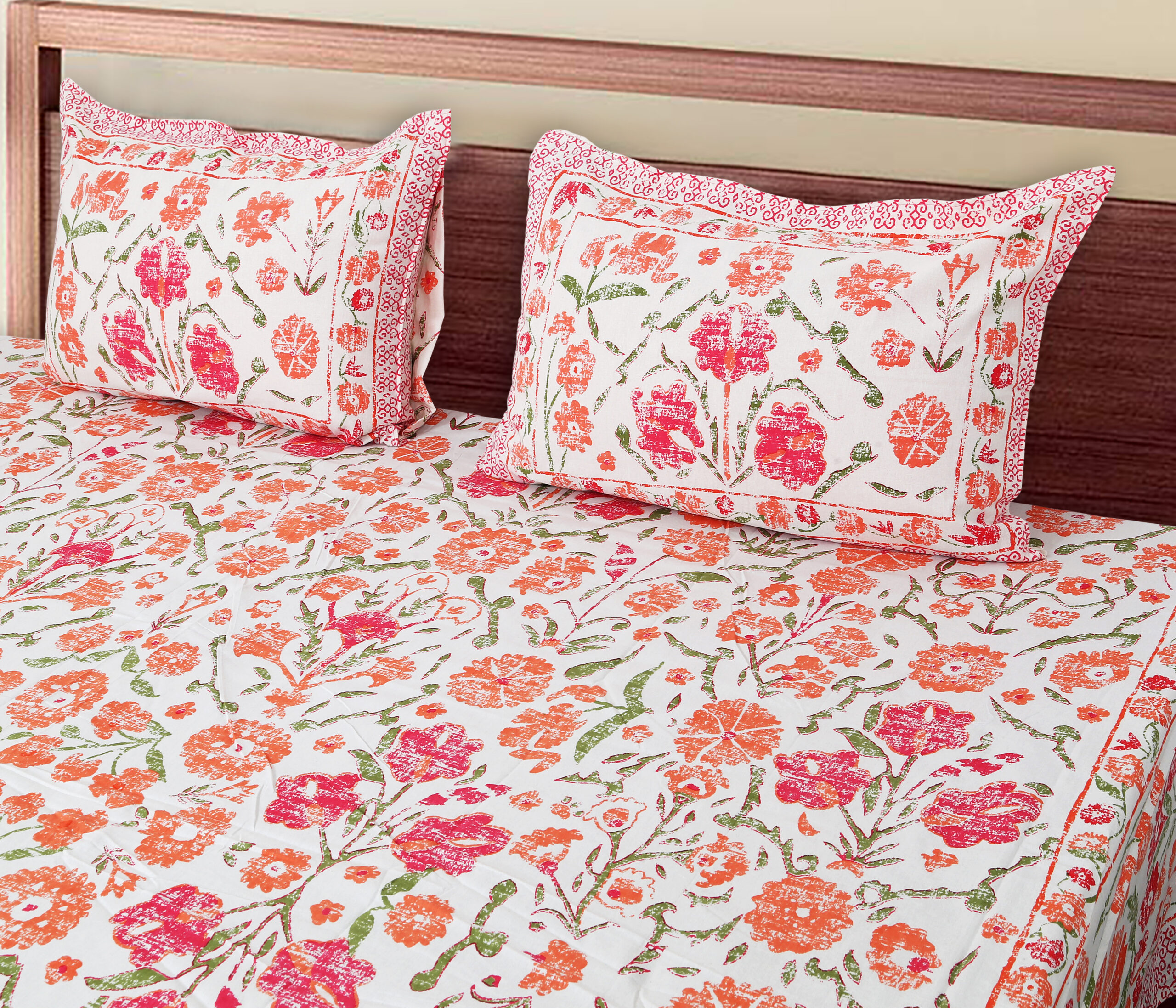 Cotton Diwan Bedsheet | 70x100 Inches | 2 Pillow Covers | Fade Resistant