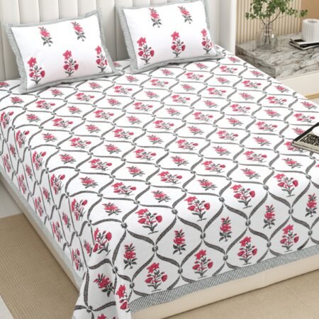 100×108 Pure Cotton King Size Bedsheet | 2 Pillow Covers