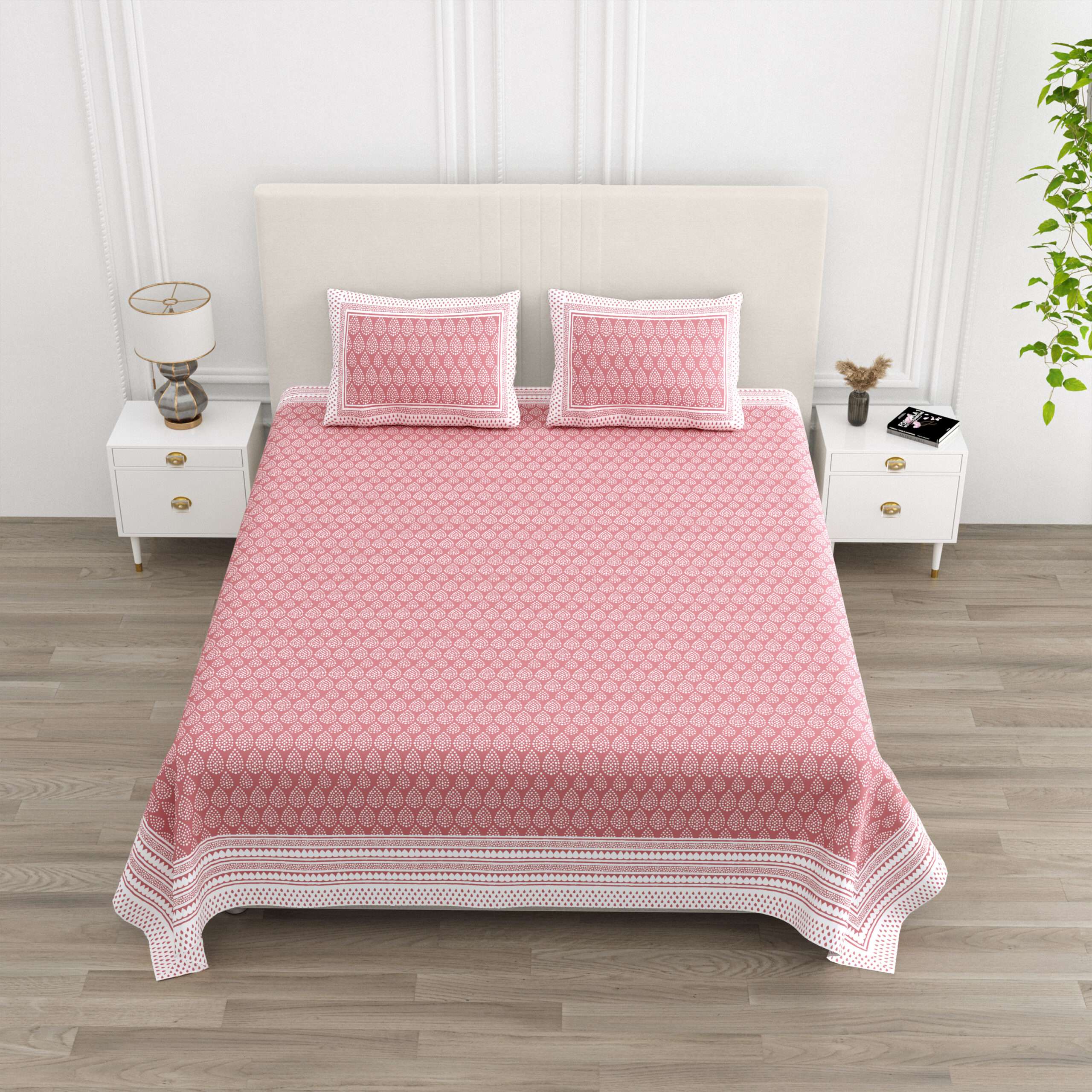 Pure Cotton 9 by 9 Feet King Size Bedsheet | 2 Pillow Covers | Sharma Decoration - Image 5