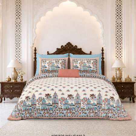 Pure Cotton 108×108 Inches King Size Bedsheet with 2 Pillow Covers