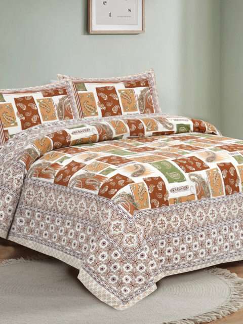 Pure Cotton 108x108 Inches Bedsheet with 2 Pillow Covers