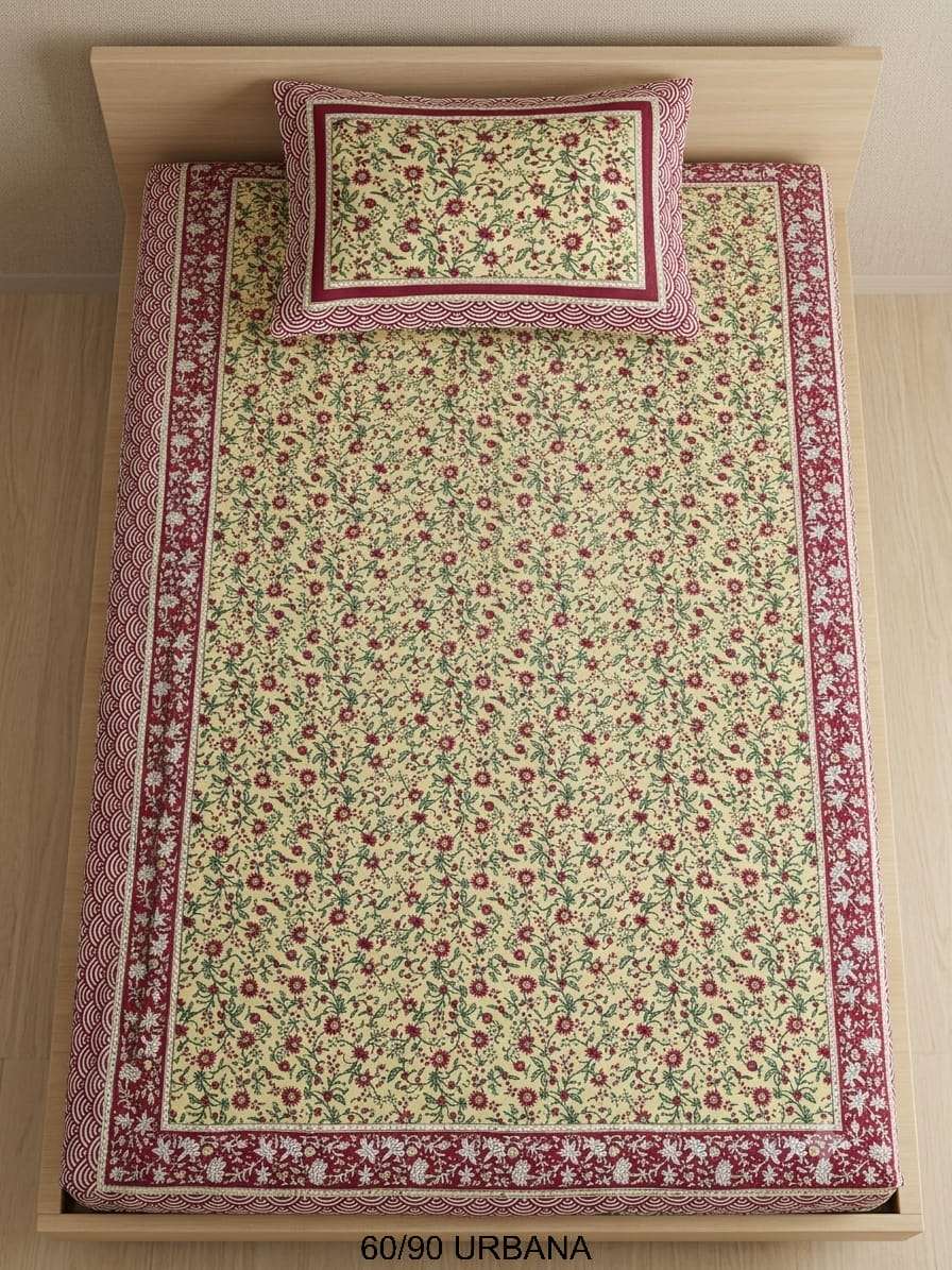 60x90 Cotton Single Bedsheet with 1 Pillow Cover
