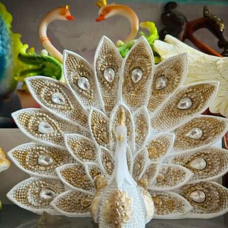 Beautiful White Peacock Decorative | Polyresin Peacock for Home Decoration