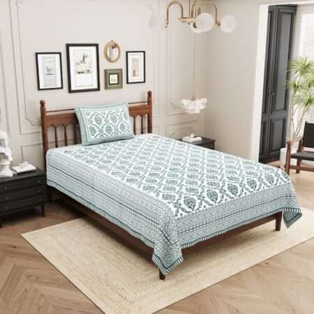 Jaipuri Single Bedsheet Pure Cotton 60×90 Inches | 1 Pillow Cover