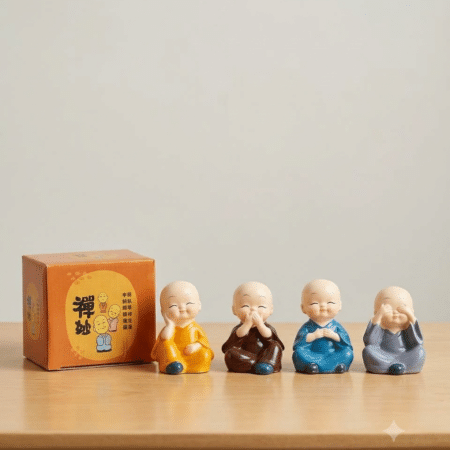 4 Pieces Cute Baby Buddha Statue Set | Decorative Mini Buddha Showpieces for Home & Office Decor