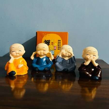 4 Pieces Cute Baby Buddha Statue Set | Decorative Mini Buddha Showpieces for Home & Office Decor