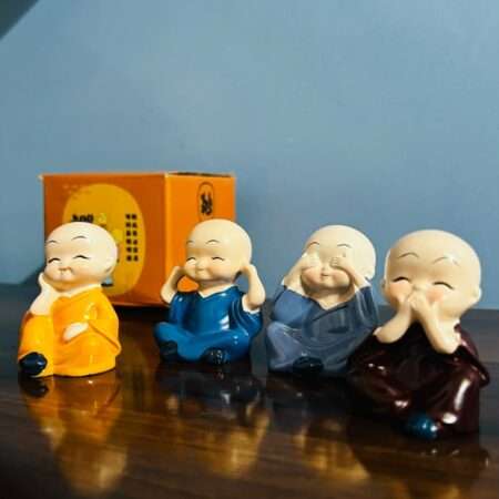 4 Pieces Cute Baby Buddha Statue Set | Decorative Mini Buddha Showpieces for Home & Office Decor