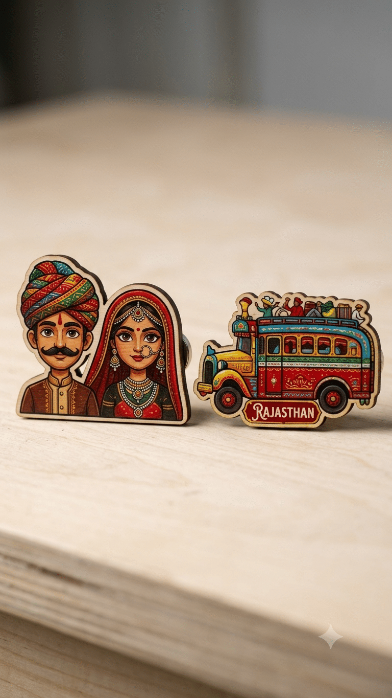 Jaipur & Rajasthan Fridge Magnet Set of 2 | Rajasthan Souvenir Magnets