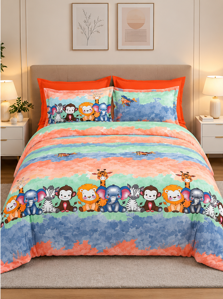 Kids Cotton King Size Bedsheet | 2 Pillow Covers | 108x108 Inches